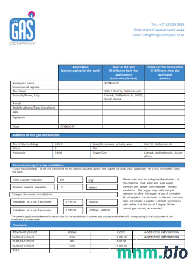 South Africa the Gas Company Gas bill